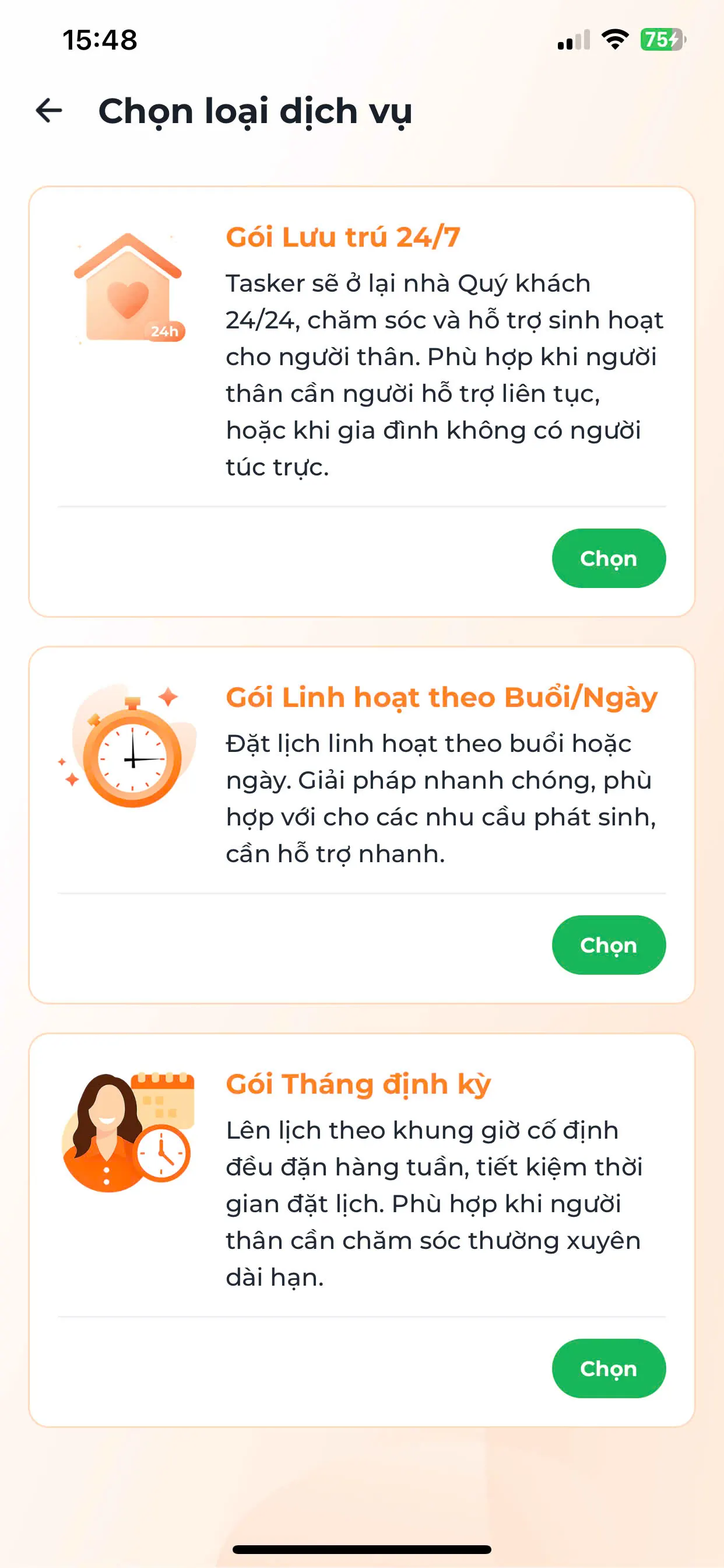 Chọn dịch vụ và gói phù hợp