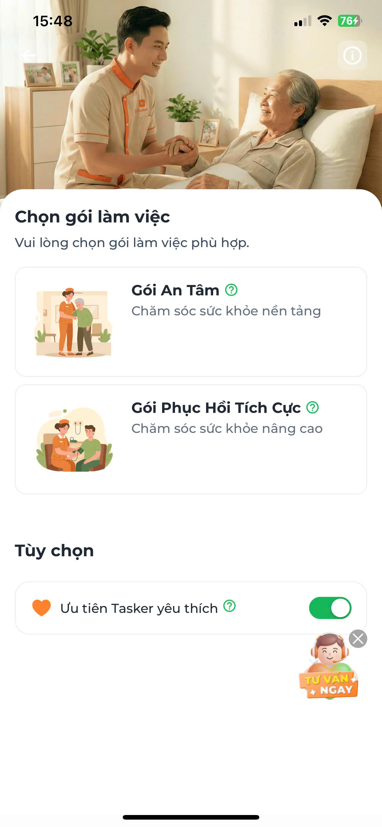 Chọn địa điểm, thời gian và gói làm việc