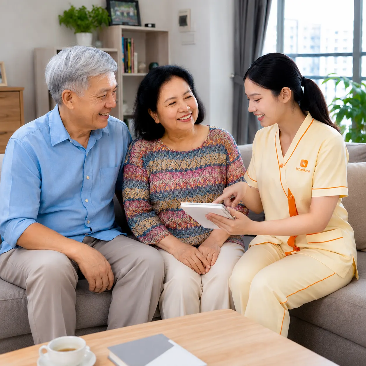 Chăm sóc viên bCare trò chuyện cùng người cao tuổi